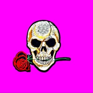 Skull with rose in mouth iron on patch